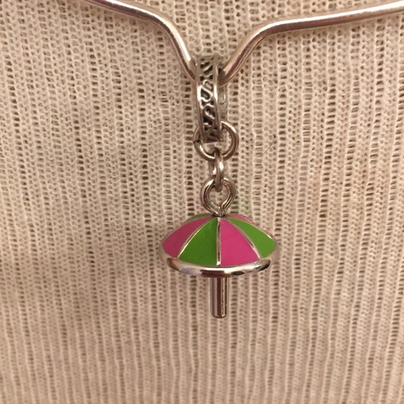 Boutique Jewelry - Pink & Green Enamel Umbrella Charm Silvertone